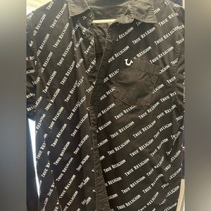 True Religion Button Up shirt Black name print all over